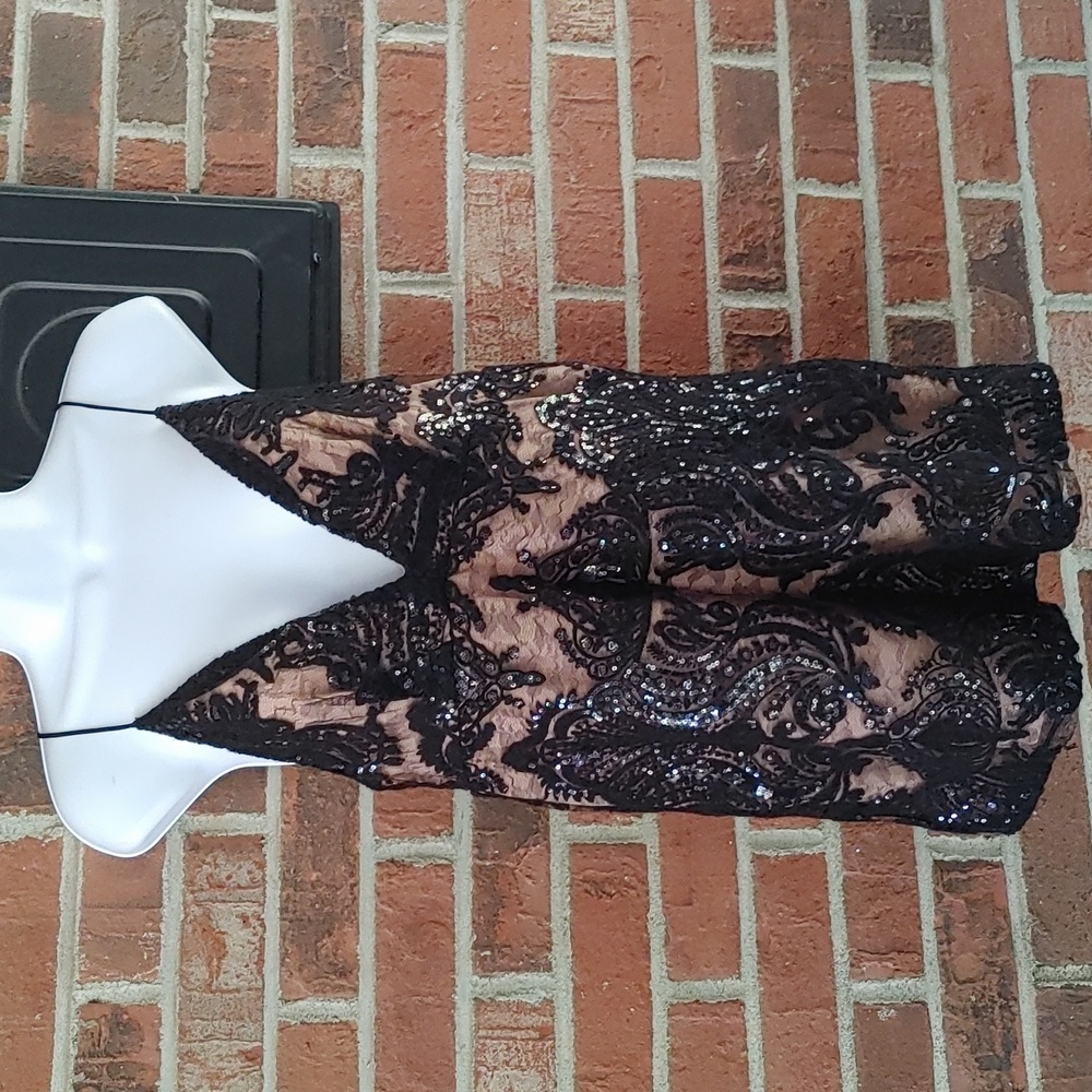 Free People Black over nude Night Shimmer Mini Dress Size 4 (1062)